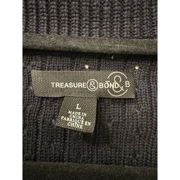 Treasure & Bond Men's Large Black Short Sleeve Crochet Button Down Shirt Cotton - Picture 4 of 5